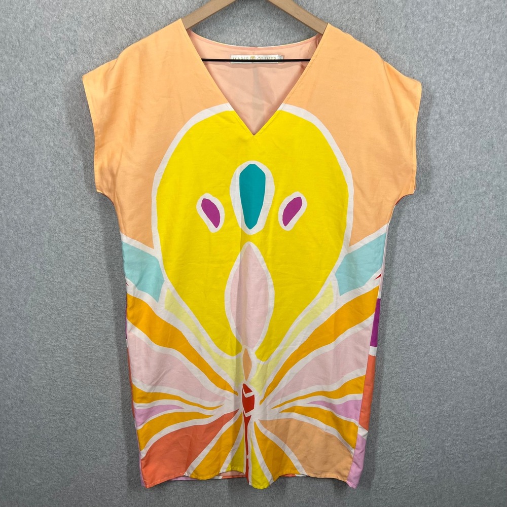 Marie Oliver Andi Butterfly Abstract Print V-Neck Shift Dress Womens S Orange